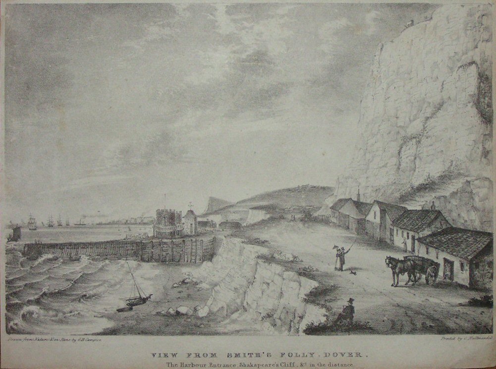 Lithograph - View from Smith's Folly, Dover. The Harbour Entrance, Shakespeare's Cliff, &c in the distance - Campion